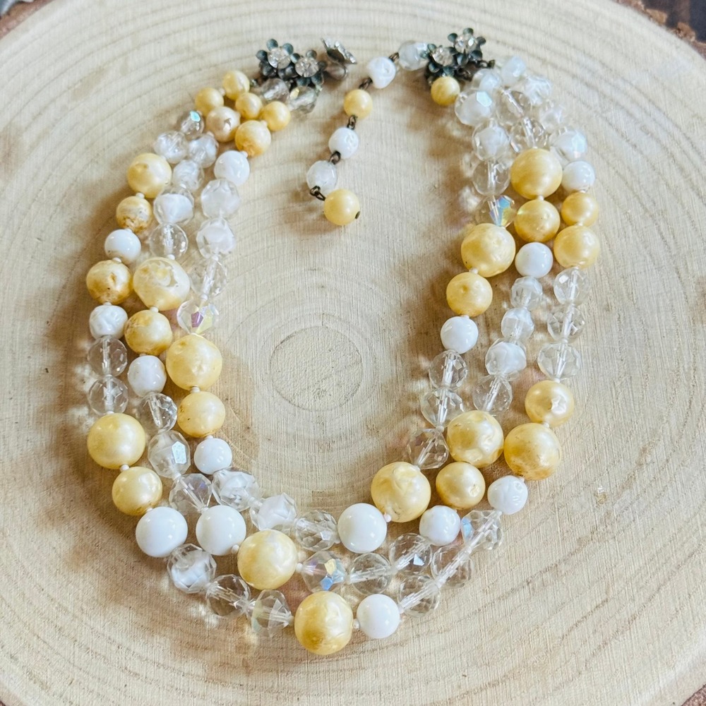DeMario regal Necklace‎ VTG Baroque pearl crystal beads multi triple strand 18"